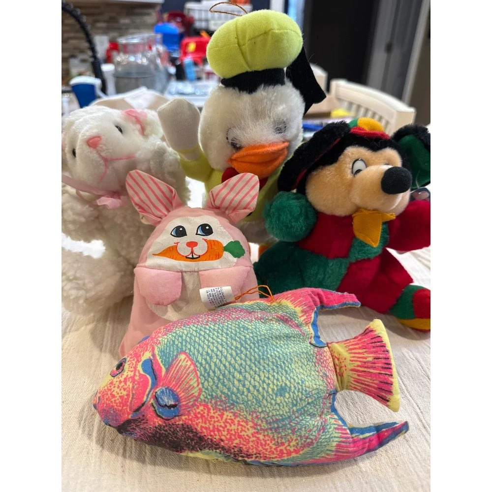 Vintage Plush Lot Playskool Bunny Cloud 9 Fish Disney Donald Mickey Lamb 5pc